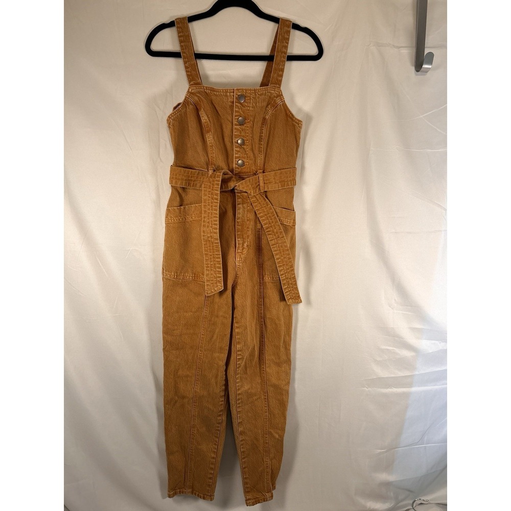 Universal Thread Womens‎ 0 Jumpsuit Overalls Denim Utility Button Belt Brown